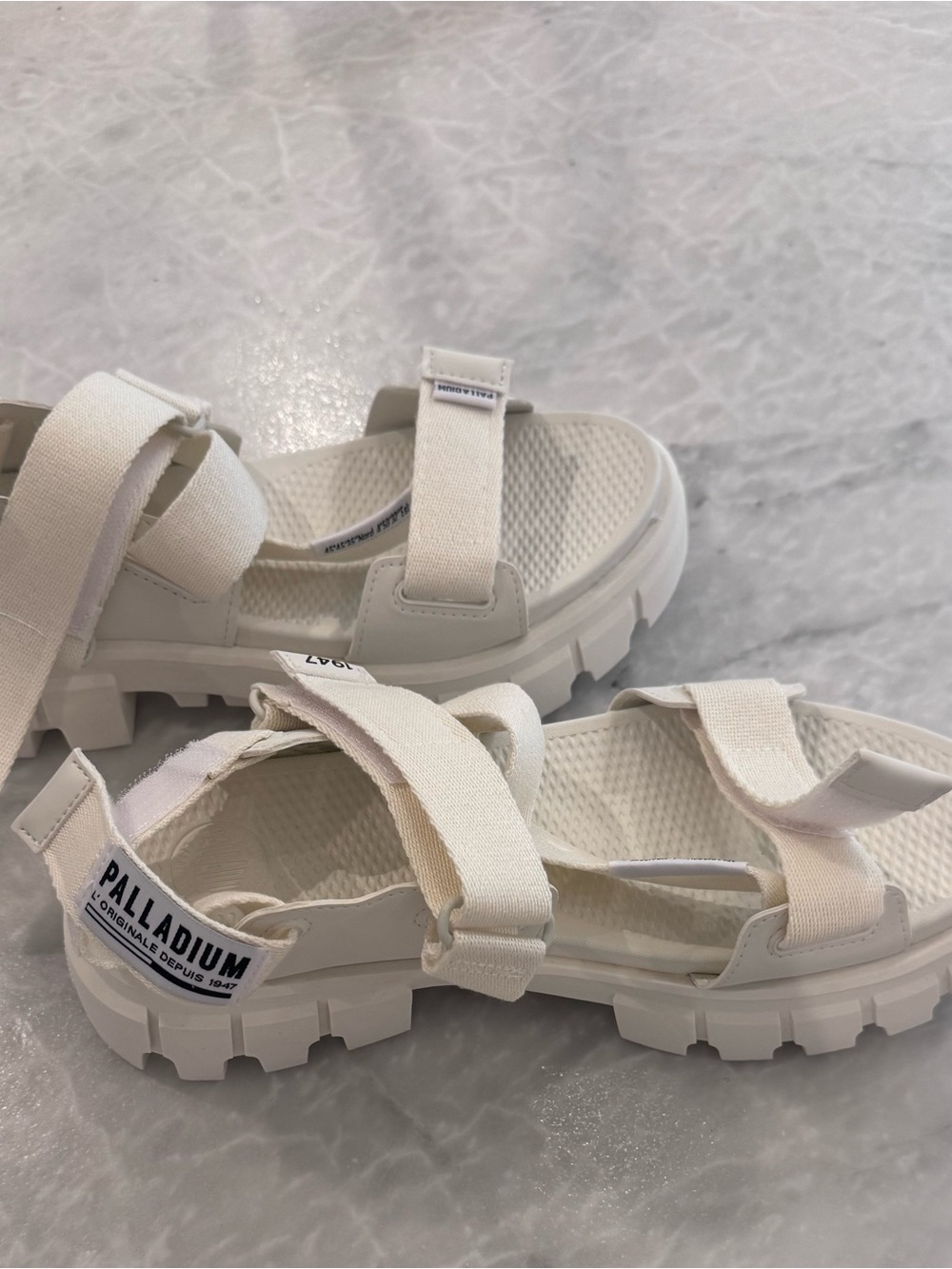Palladium Star White Revolt Mono Sandals NWT runs true to size.
